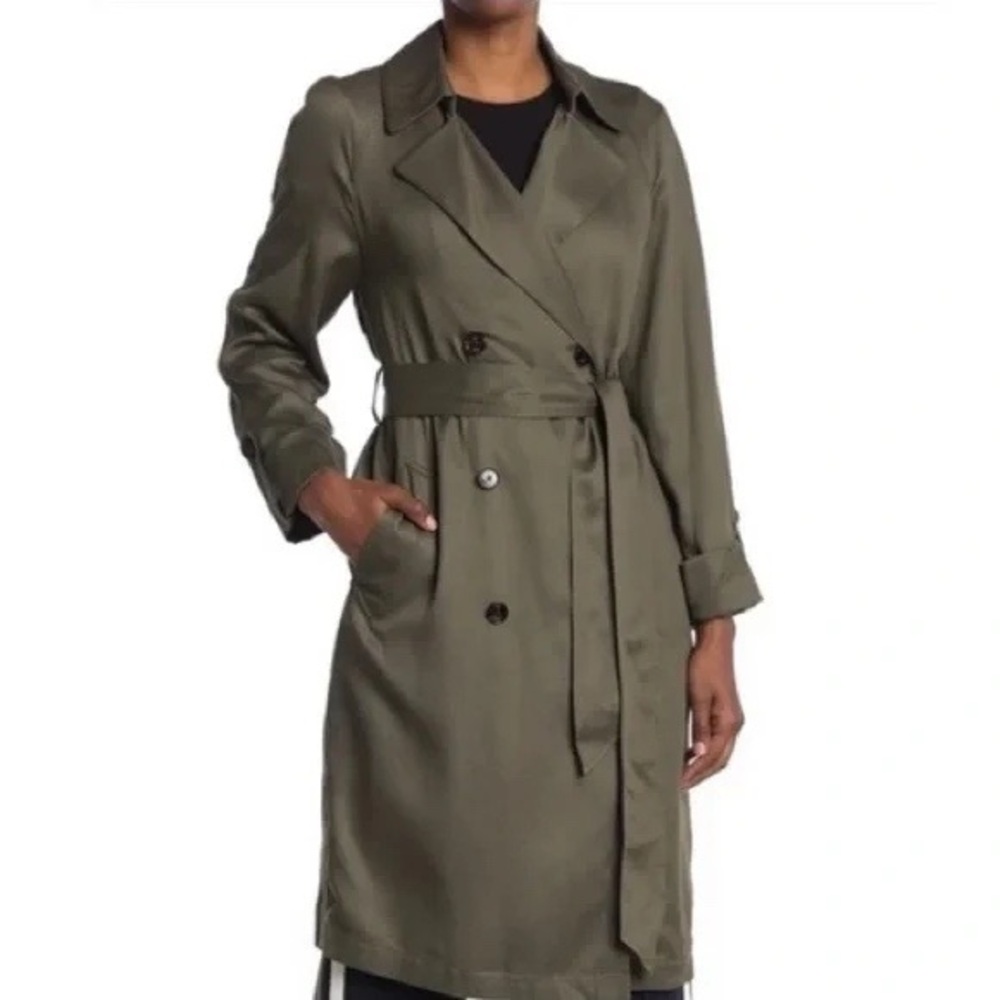 Ted Baker Lyocell Double Breasted Khaki Olive Green Trench Coat